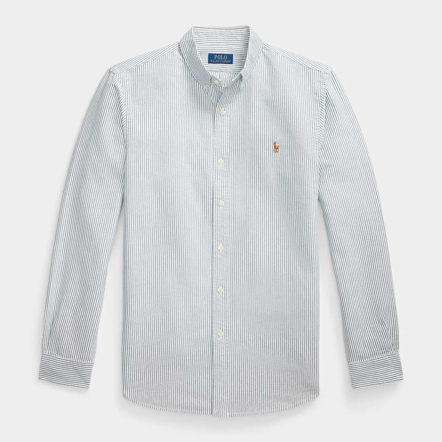 SLIM FIT STRIPED OXFORD SHIRT | UNI PINE/WHITE