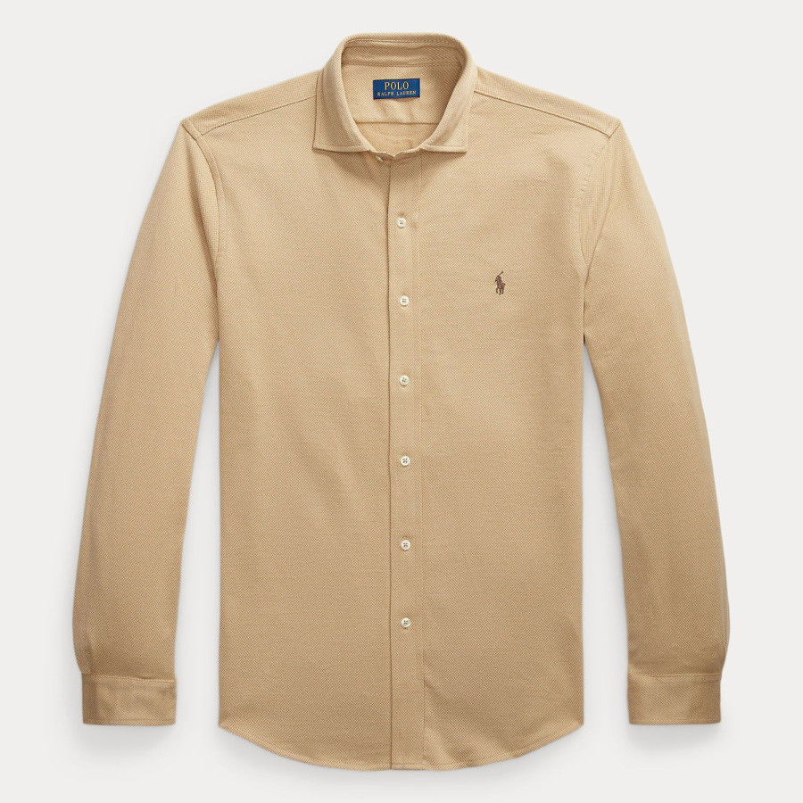 HERRINGBONE JACQUARD-KNIT SHIRT | DARK BEIGE / SAND DUNE