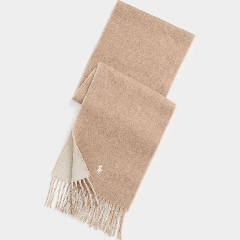 REVERSIBLE WOOL-BLEND SCARF | TAUPE / WINTER CREAM