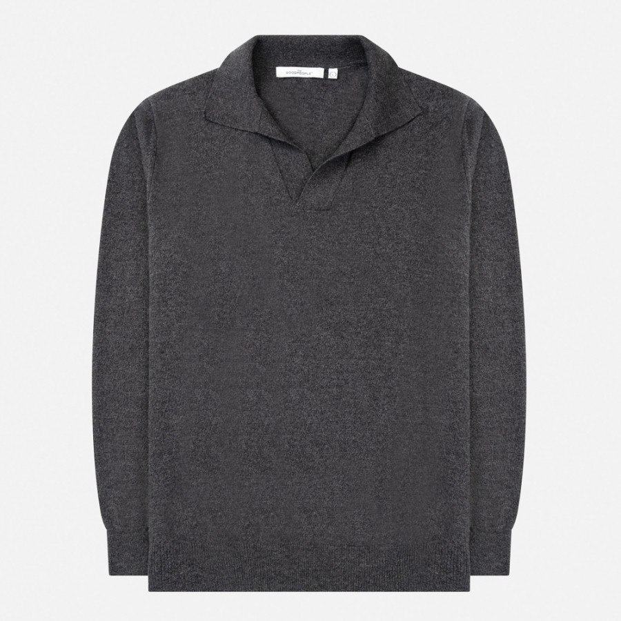 KOEN OPEN-COLLAR MERINO WOOL KNITTED POLO | ANTRACITE