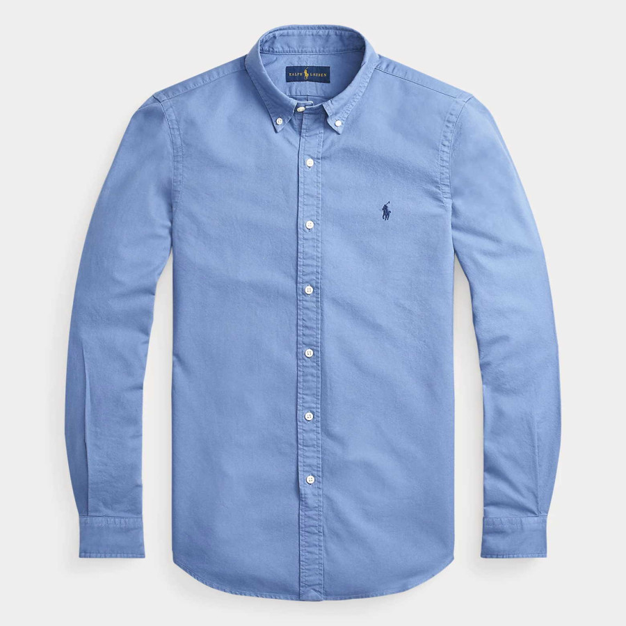 SLIM FIT GARMENT-DYED OXFORD SHIRT | BASTILLE BLUE