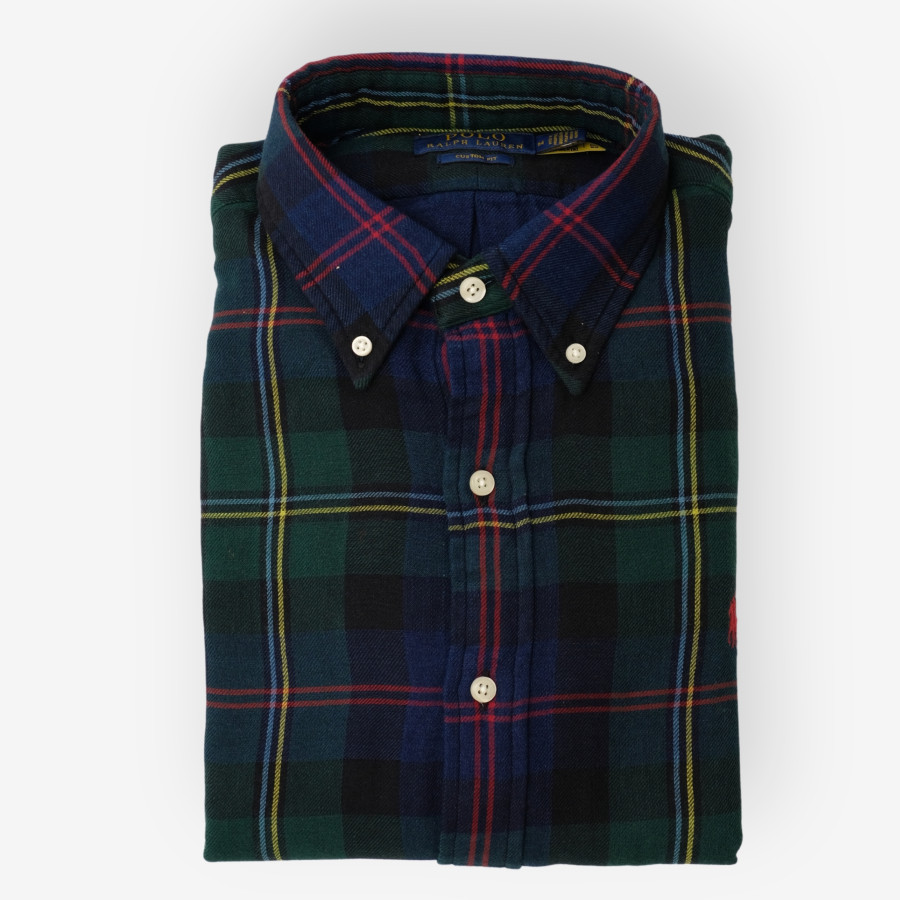 CUSTOM FIT PLAID DOUBLE-FACED SHIRT | GREEN/INDIGO MULTI