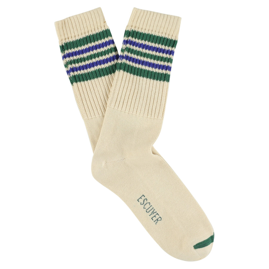 5 Stripes Crew Socks ecru green