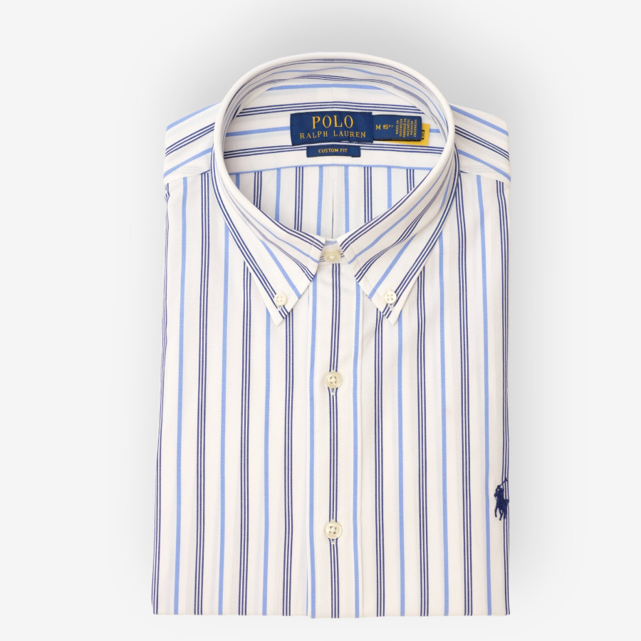 CUSTOM FIT STRIPED STRETCH POPLIN SHIRT | WHITE/BLUE MULTI