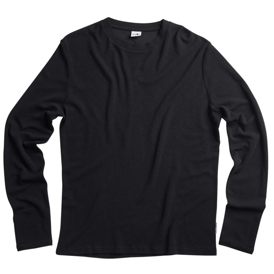 CLIVE LONG SLEEVE T-SHIRT |WAFFLE KNIT | BLACK