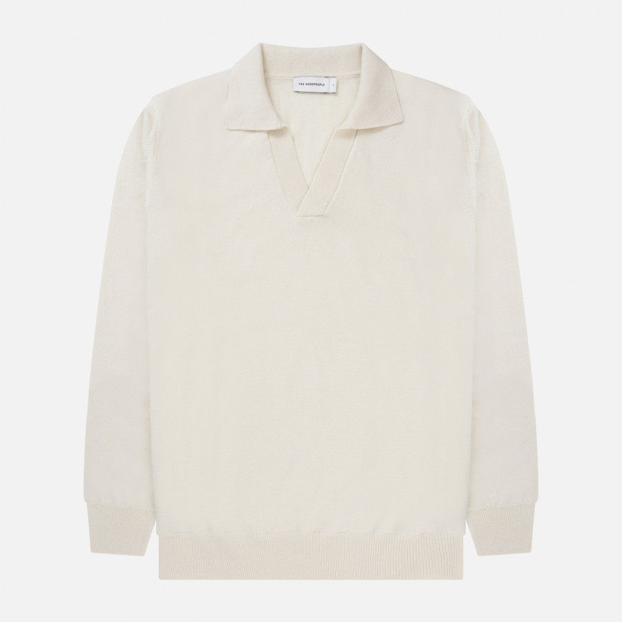 KOEN OPEN-COLLAR MERINO WOOL KNITTED POLO | OFF WHITE