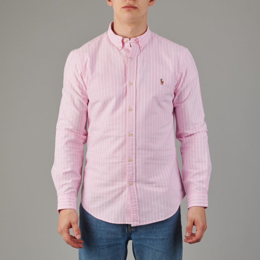 Long Sleeve Sport Shirt | Pink White Stripes
