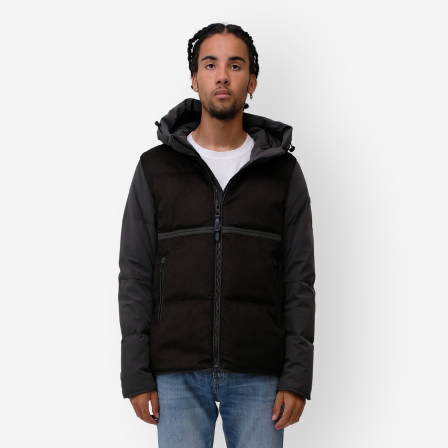 PALM PRATO SATU BI-MATERIAL SHORT DOWN JACKET WITH HOOD IN WOOL