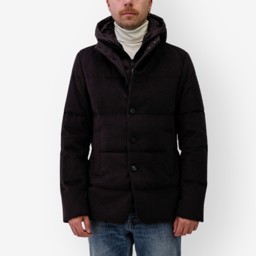 BIORN PRATO TECHNICAL WOOL QUILTED JACKET WITH DETACHABLE BIB | DARK BROWN