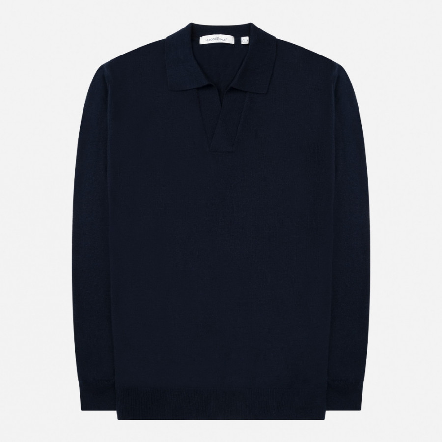 KOEN OPEN-COLLAR MERINO WOOL KNITTED POLO | NAVY