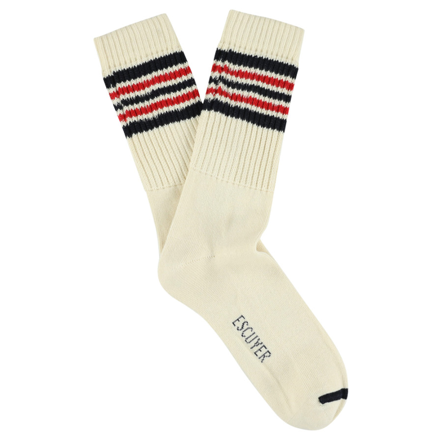5 Stripes Crew Socks ecru blue