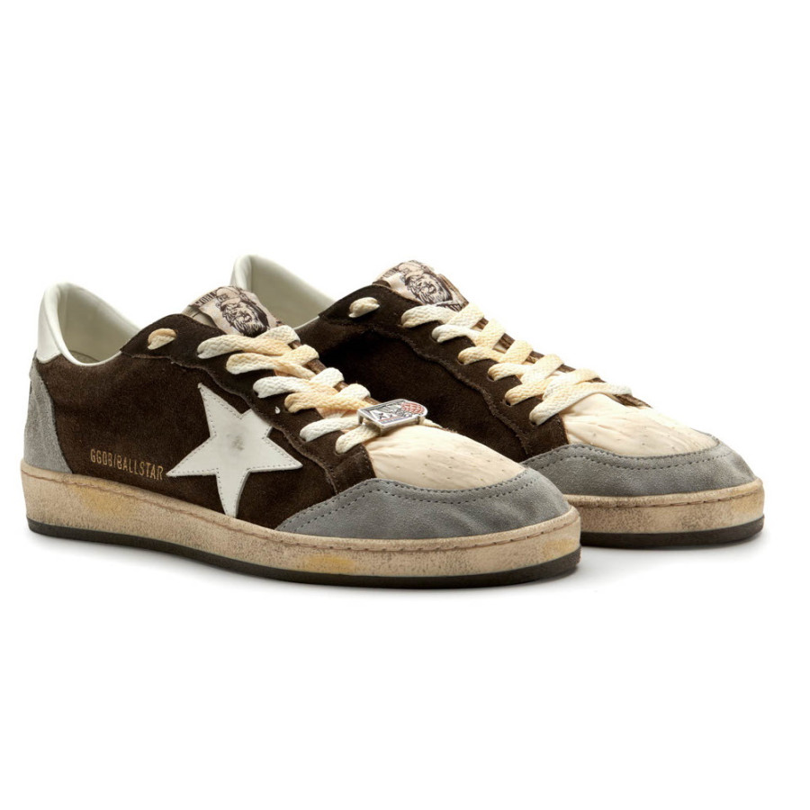 Dark Brown/Silver/White/Beige Star Sneakers