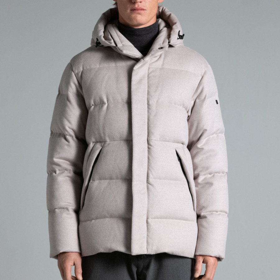 VIRTUS PRATO QUILTED DOWN JACKET IN TECHNICAL WOOL AND DETACHABLE HOOD | SAND