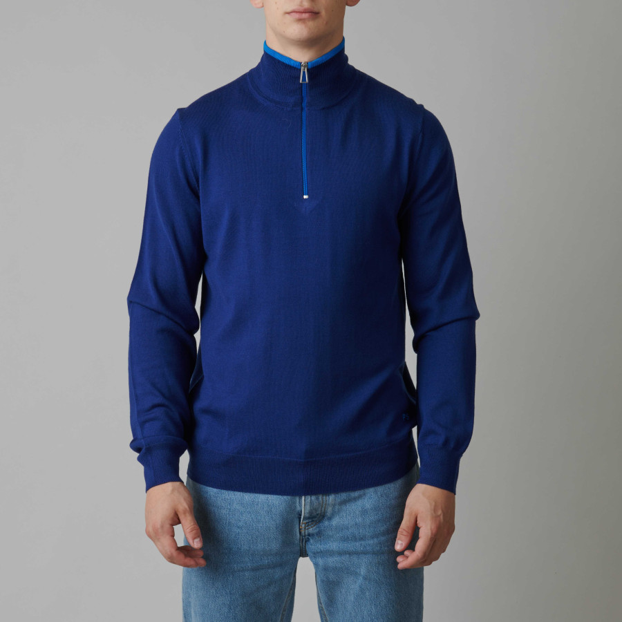 Half Zip Merino Wool Sweater | Navy Regular Fit