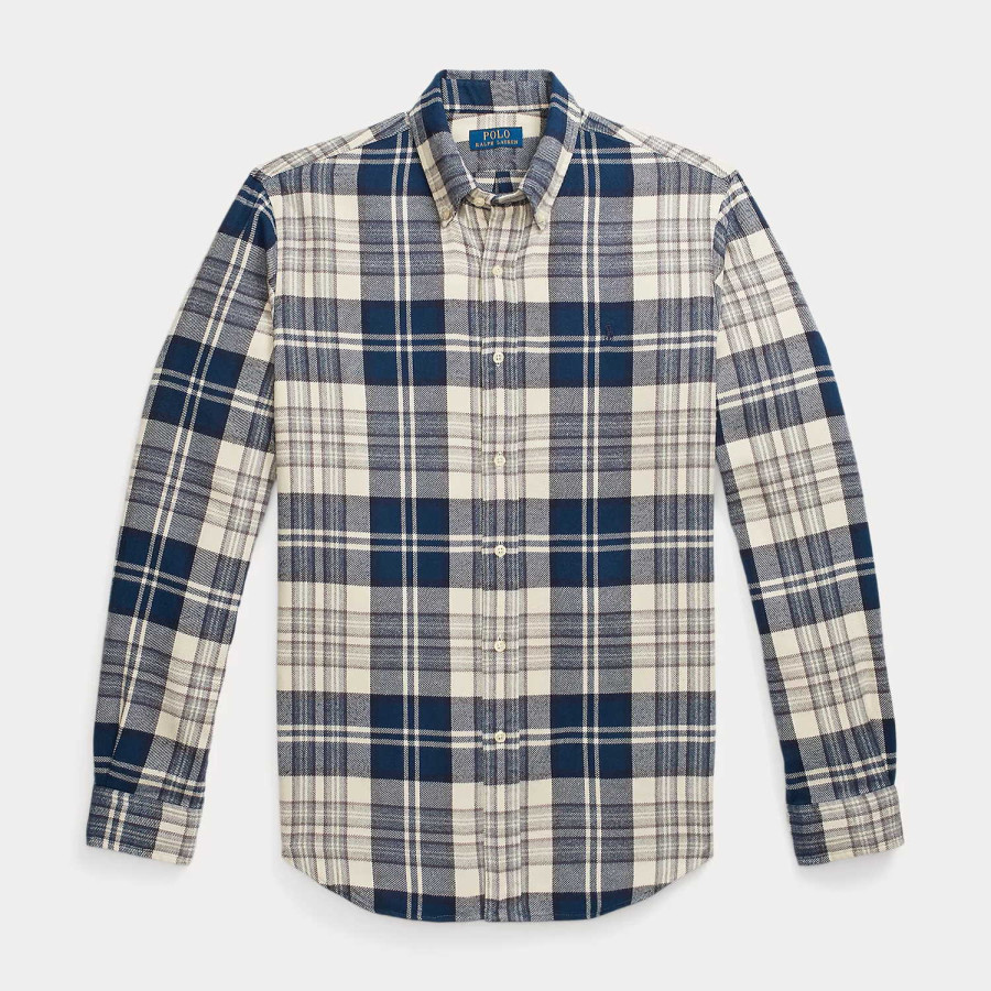 CUSTOM FIT FLANNEL SHIRT | OFF-WHITE NAVY