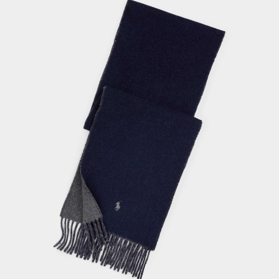 REVERSIBLE WOOL-BLEND SCARF | NAVY / CHARCOAL