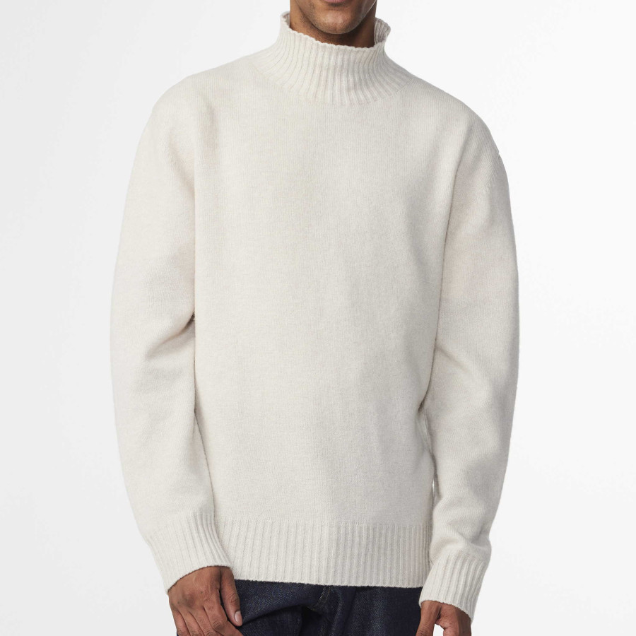 Clark Sweater | Wool Blend Mock Neck Ecru