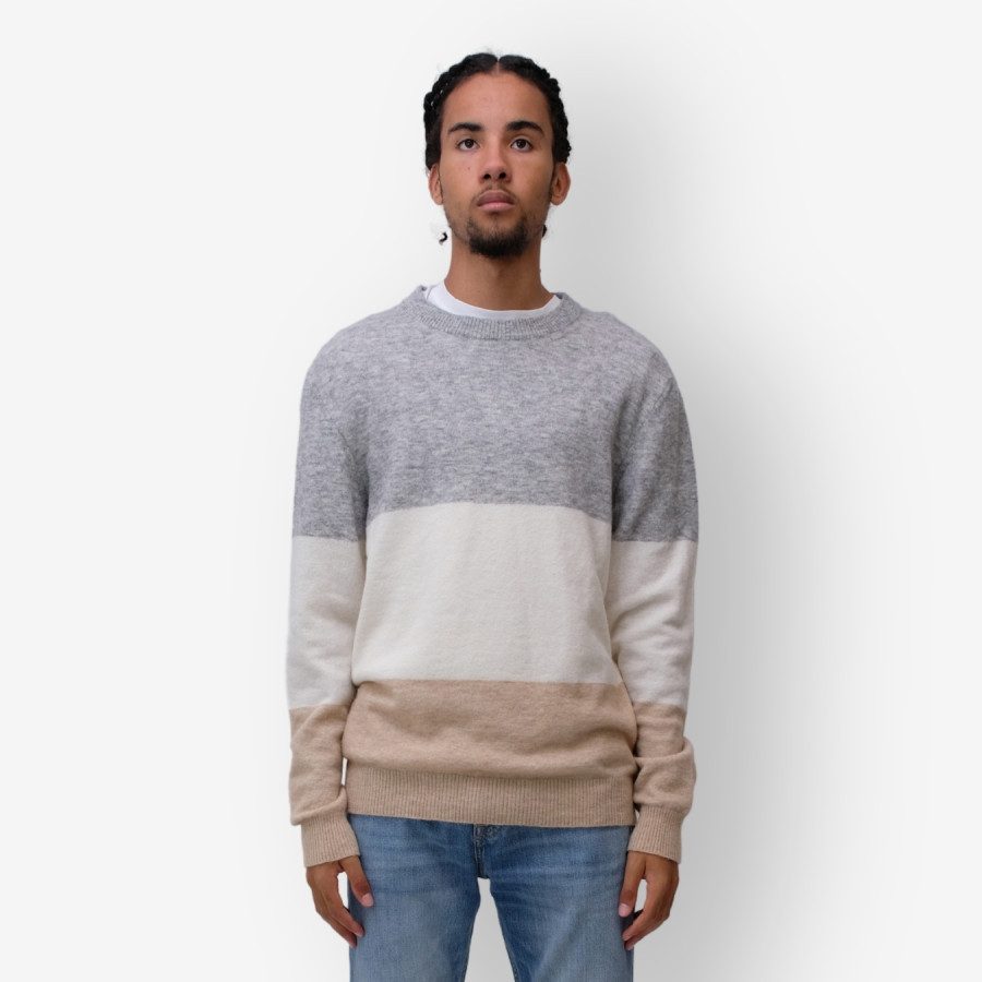 KINO ALPACA WOOL THREE-BLOCK SWEATER | GREY MELANGE