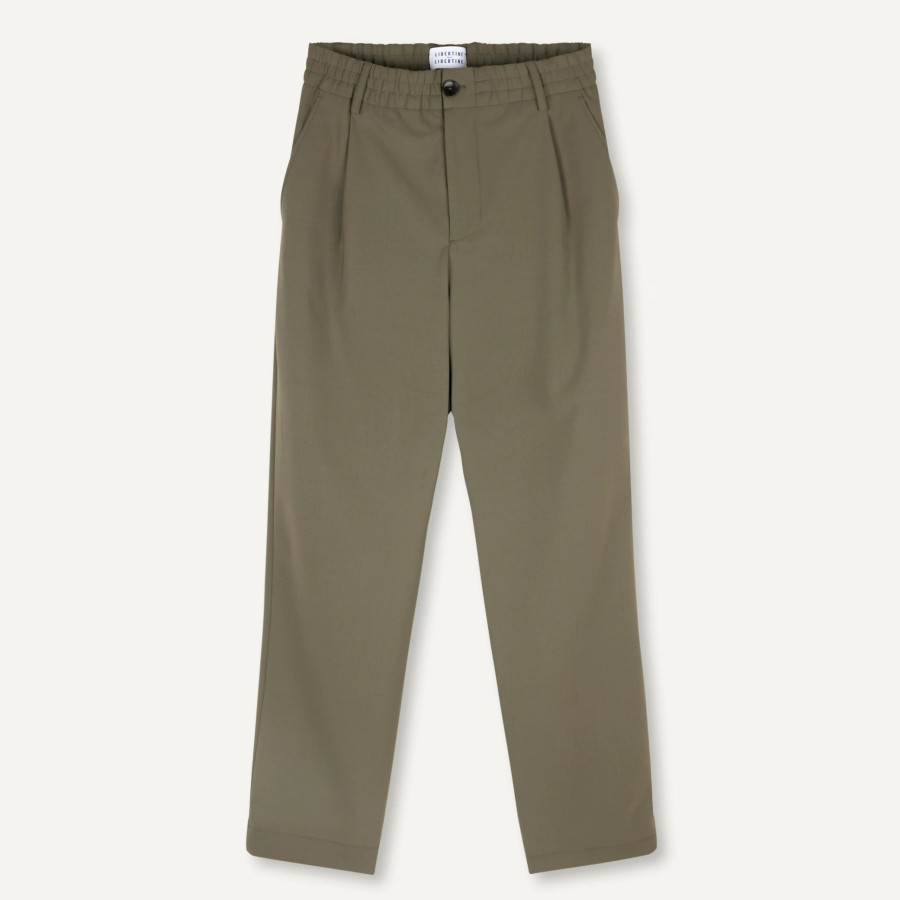 Smoke Pleated Trousers | Olive | Regular Fit 